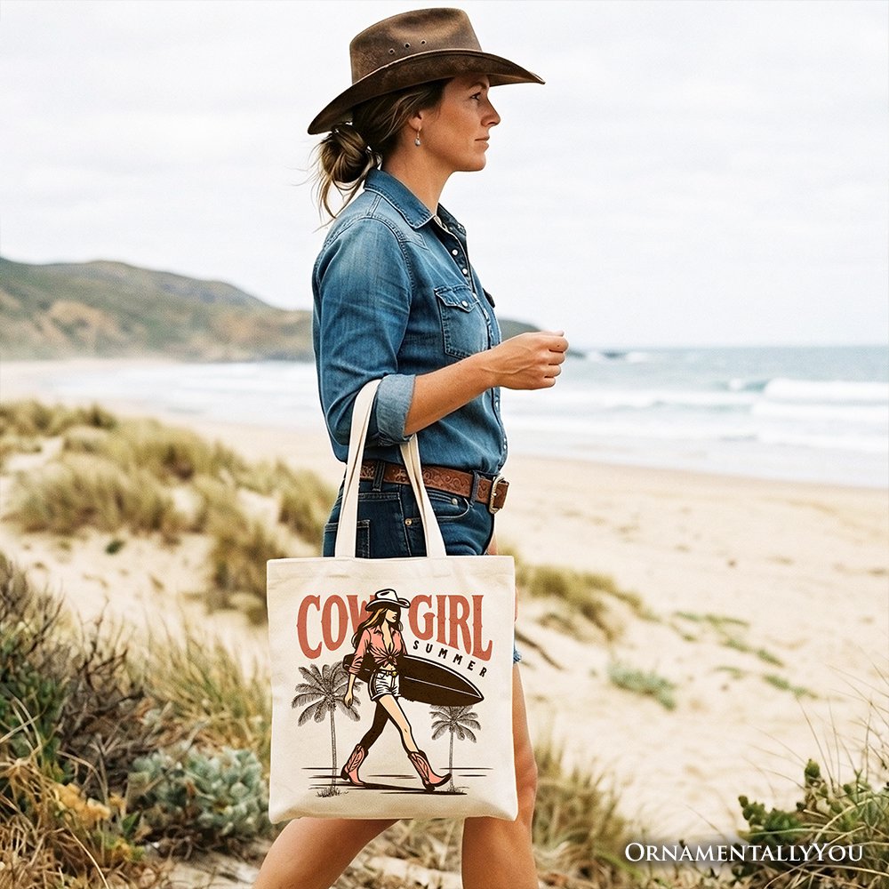 Retro Cowgirl Surf Tote Bag and Beach Day Shopper