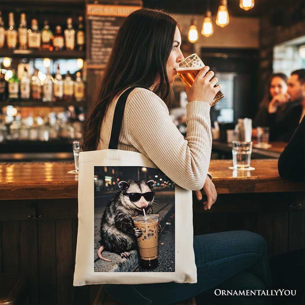 Iced Coffee and Opossum Meme Canvas Tote Bag