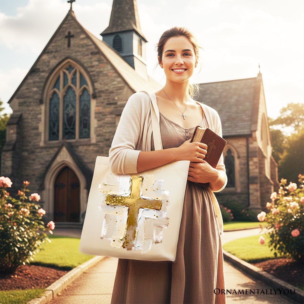 Oil Brushstroke Cross Canvas Tote Bag for Jesus