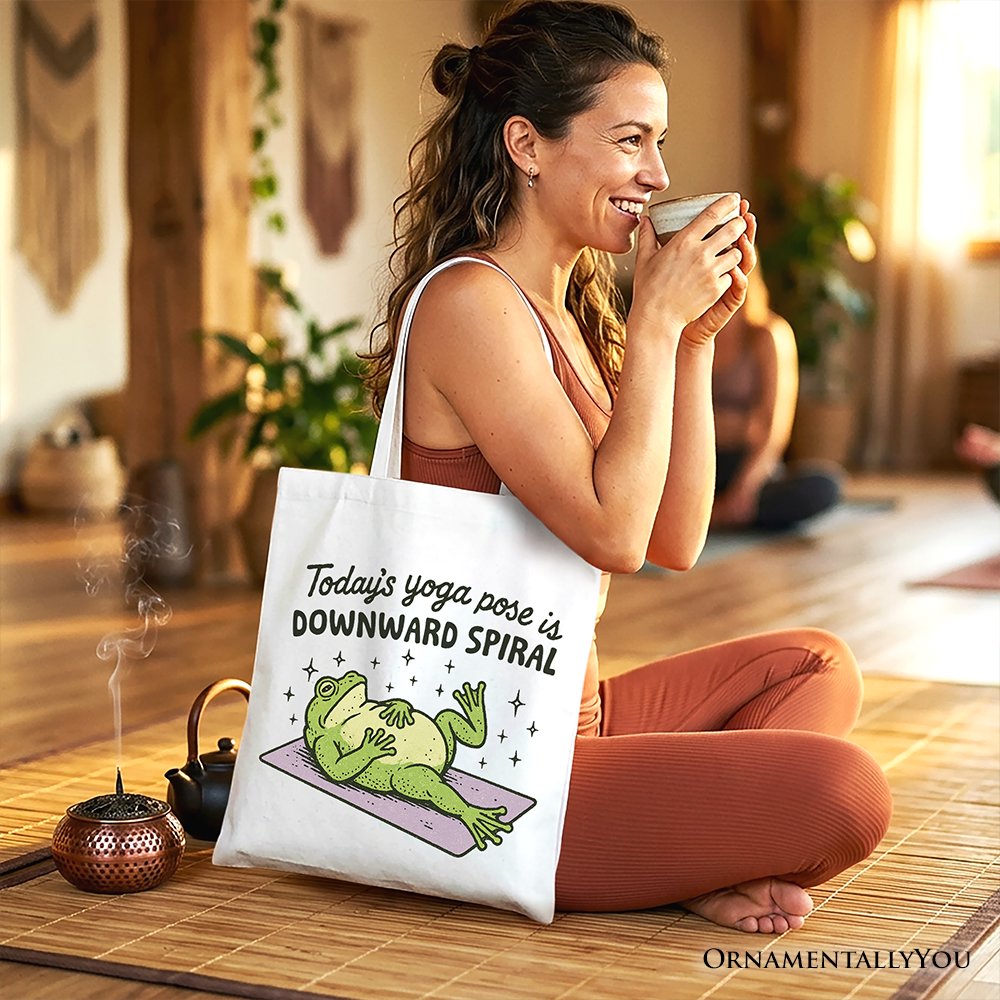 Funny a and Yoga Frog Downward Spiral Tote Bag