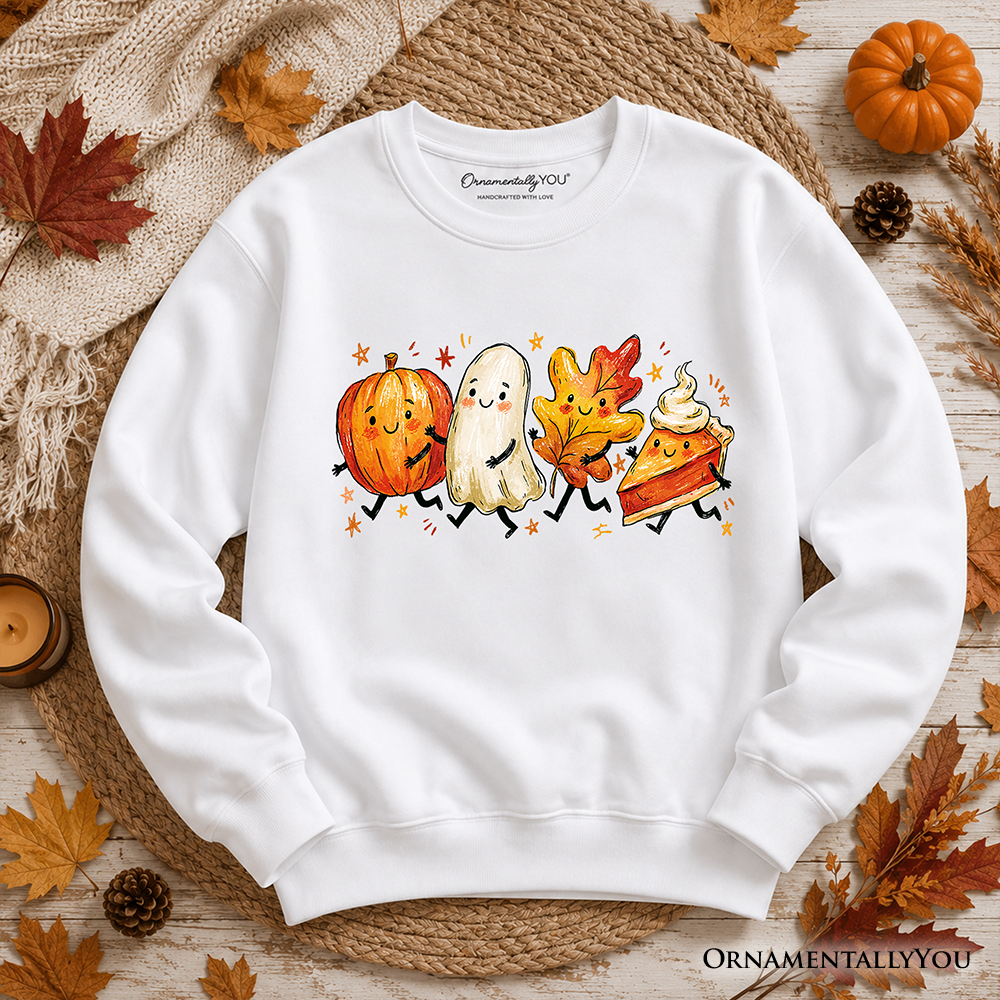 Cozy Fall Pumpkin and Ghost Print Sweatshirt