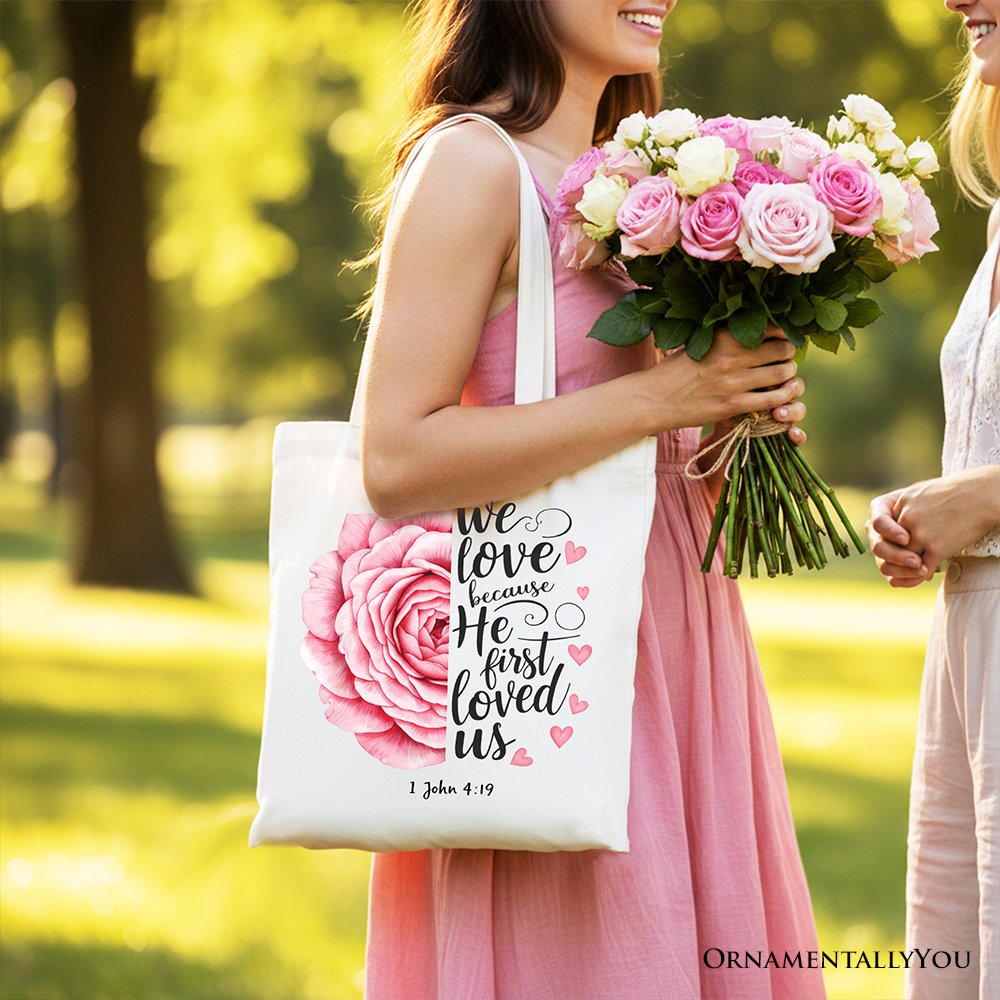 Floral Rose and Christian Canvas Verse Tote Bag