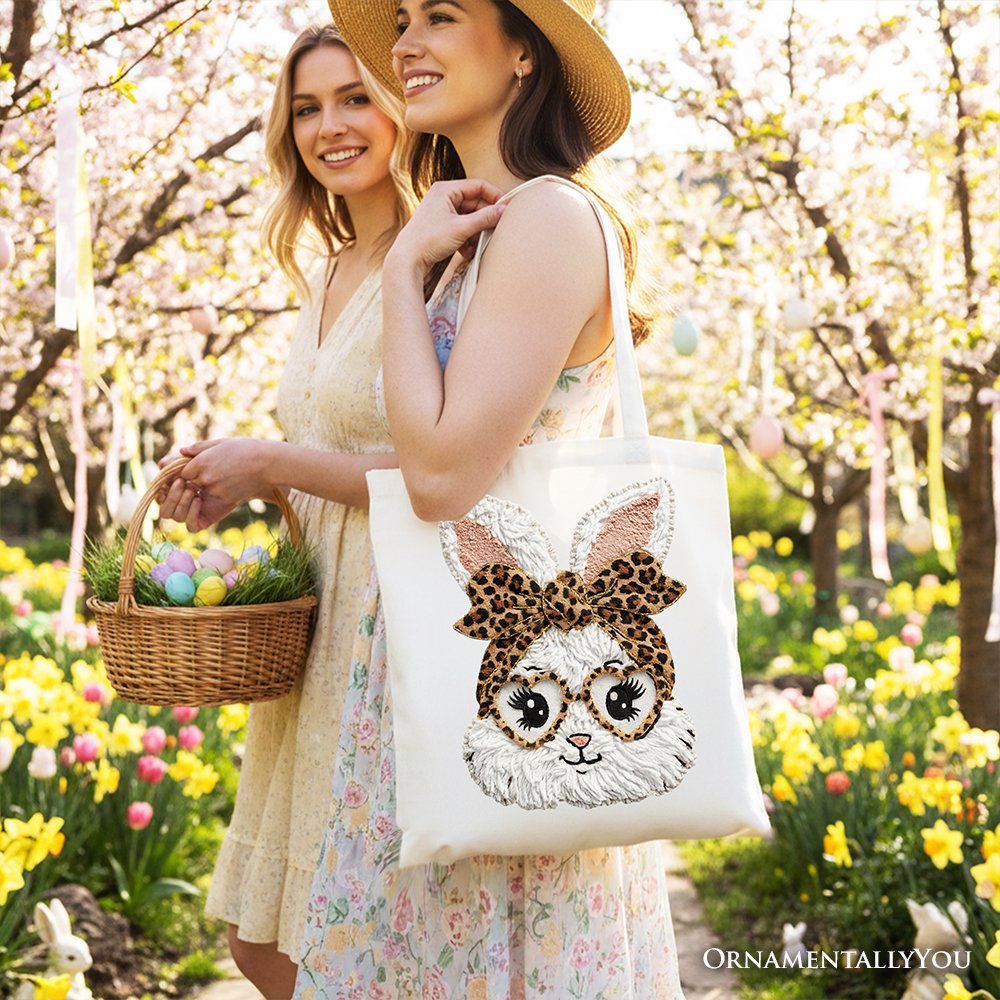 Canvas Easter Bunny Leopard Tote Bag and Bow