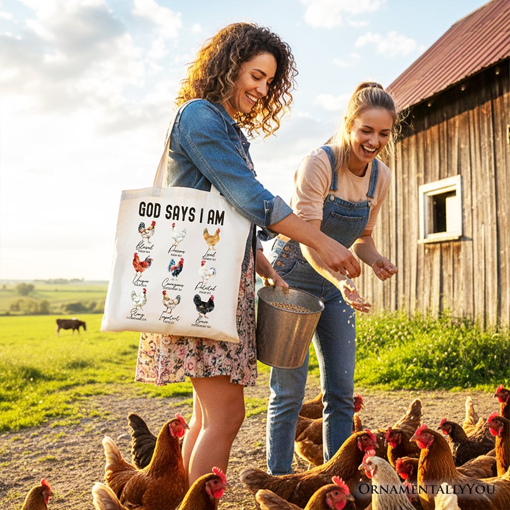 God Says I Am Christian Tote and Farm Rooster Bag