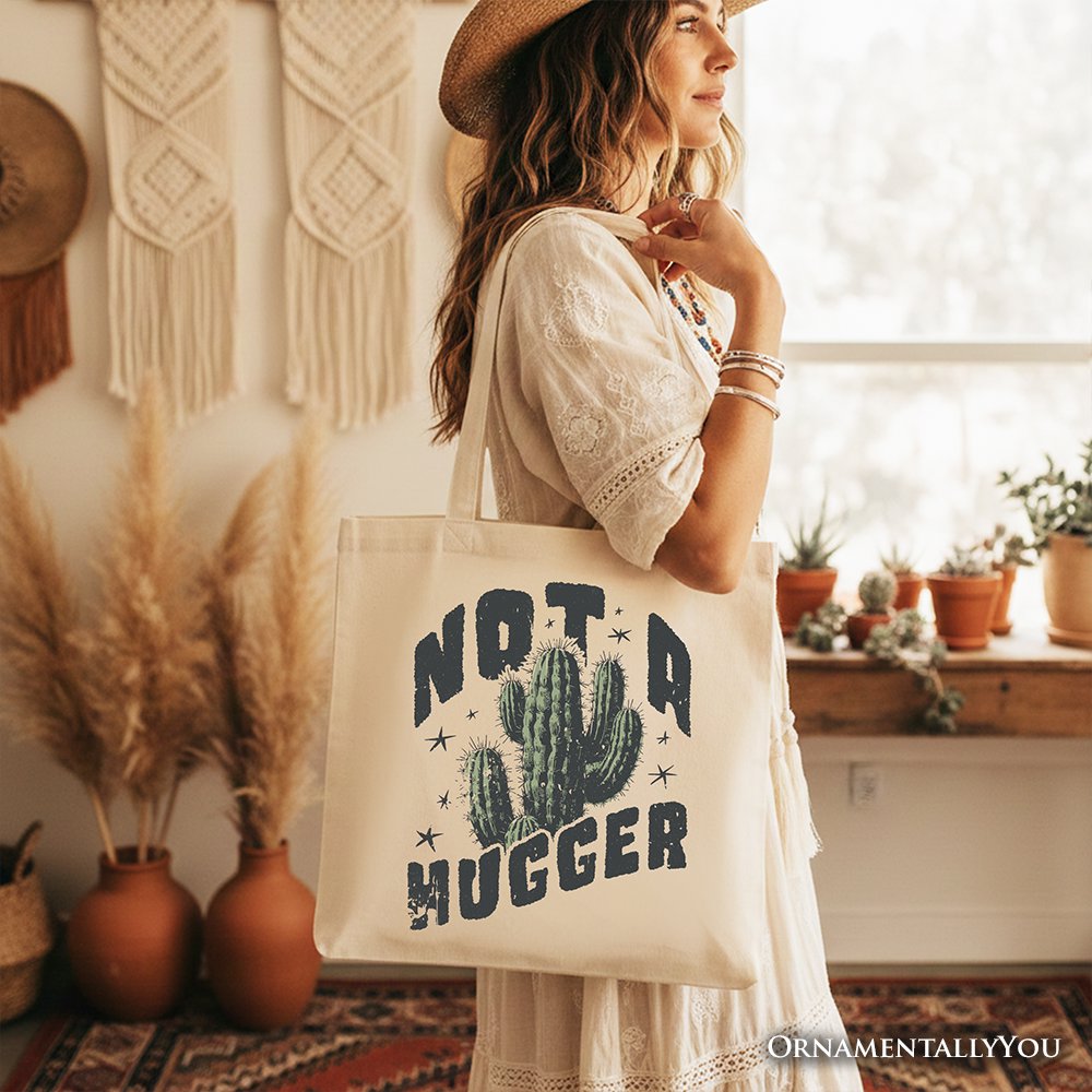 Not a Hugger Retro Cactus Canvas Tote Bag