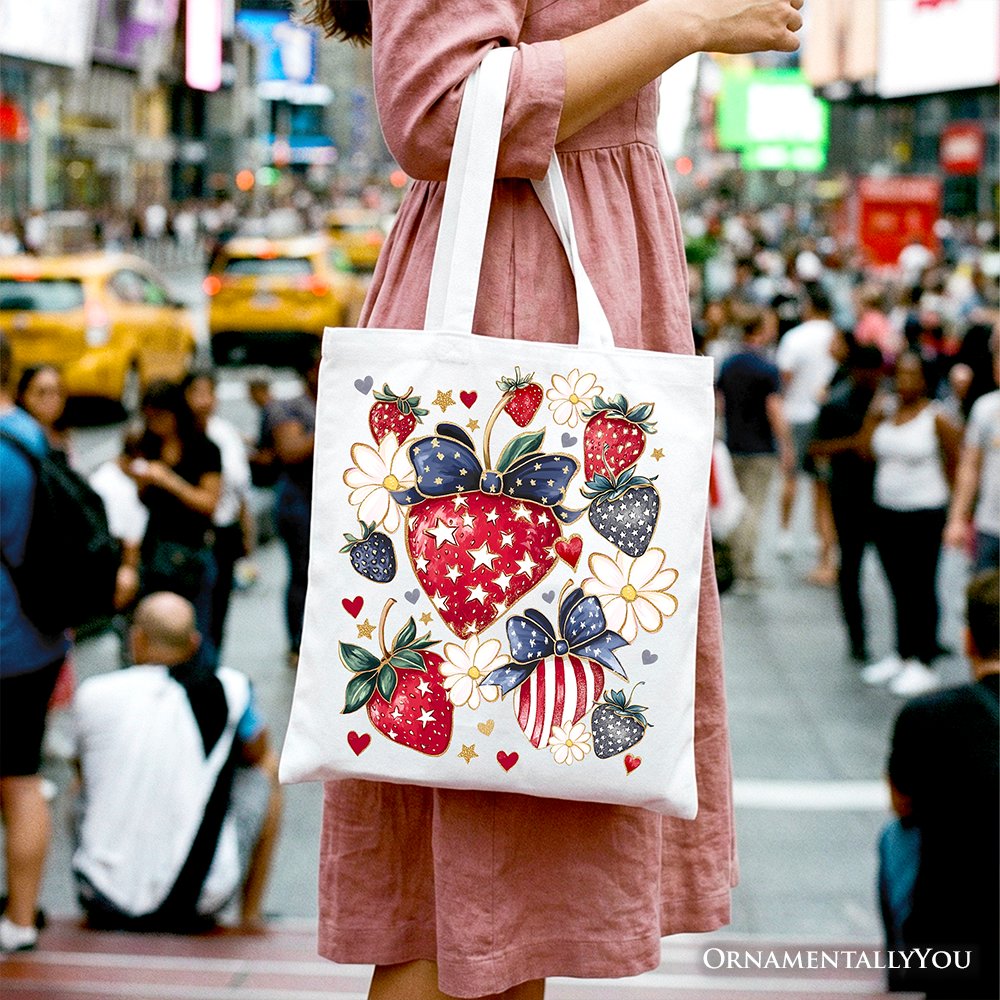 Patriotic Boho Strawberries and Canvas Tote Bag
