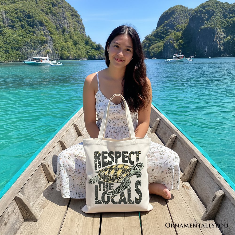 Respect the Locals Retro Turtle Canvas Tote