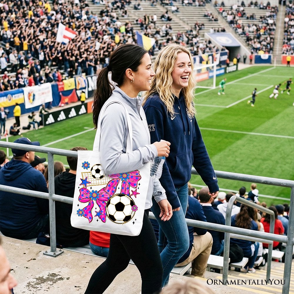 Pink Bow Coquette Tote Bag and Preppy Game Day