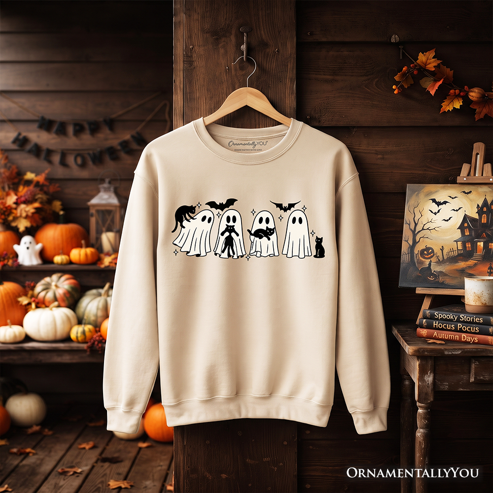 Cozy Ghost and Cat Spooky Halloween Sweater