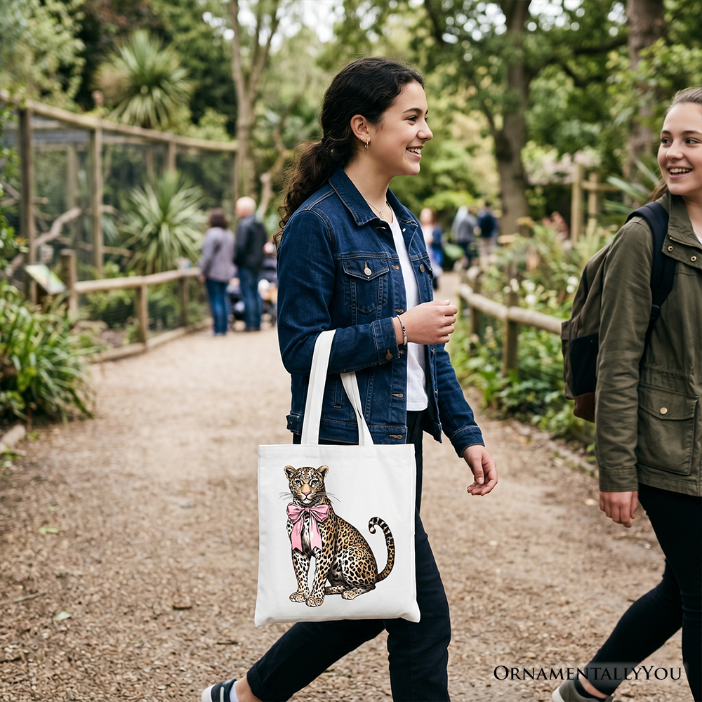 Leopard and Bow Canvas Tote Bag for Women