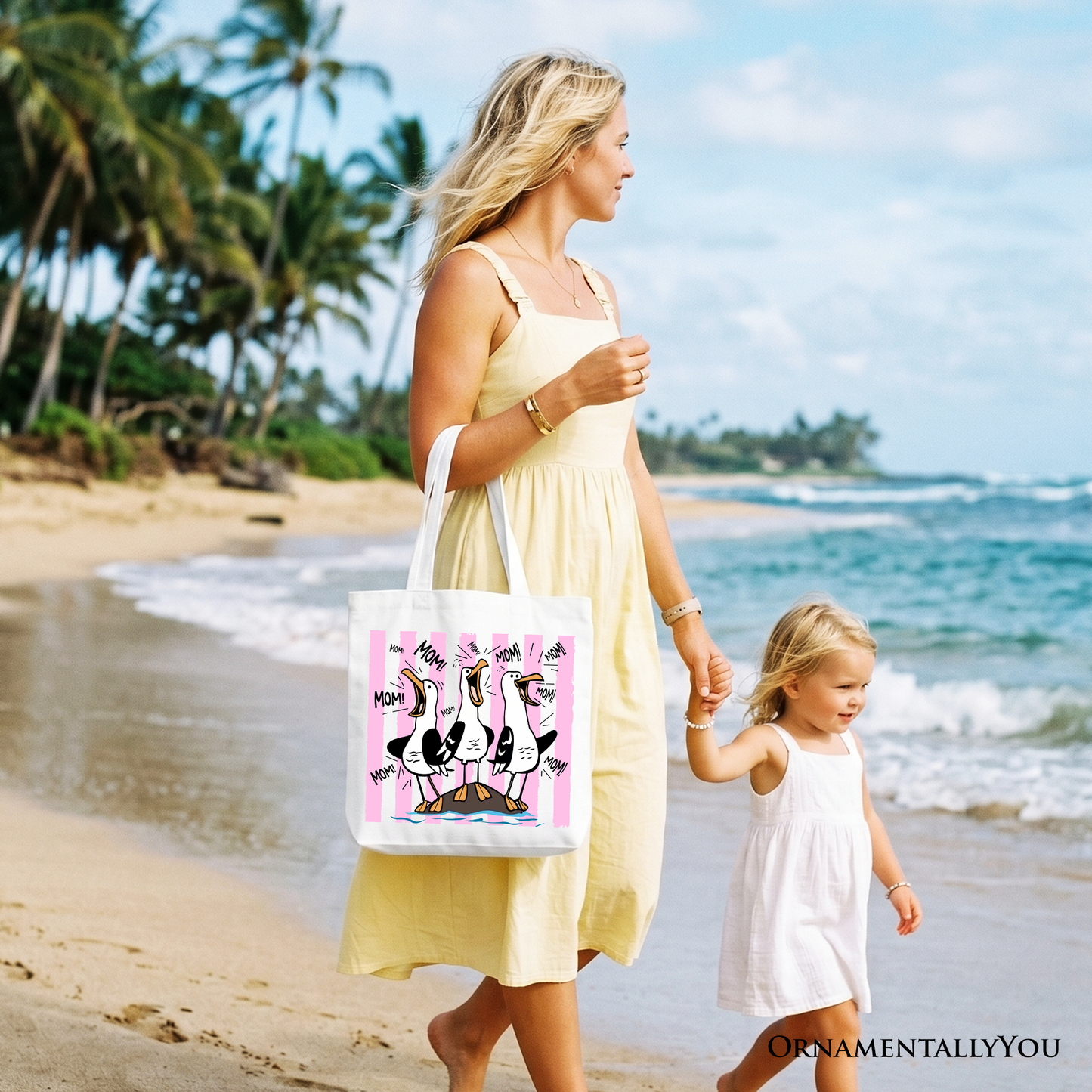A Funny Seagull Mom Coquette Canvas Tote Bag