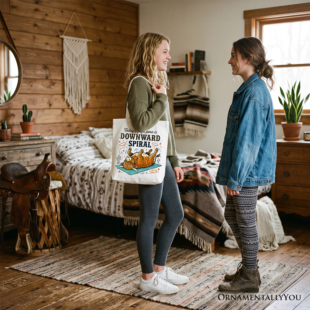 Funny Yoga Highland Cow Canvas Tote Bag and Gifts