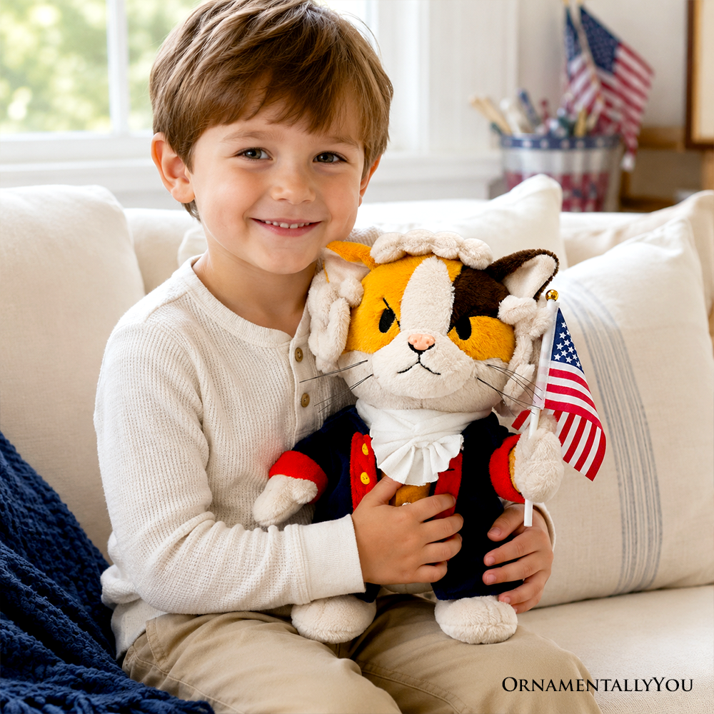 Funny George Washington Cat Plush And A Flag