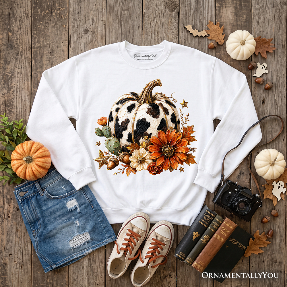 Cow and Pumpkin Floral Western Sweater for Fall