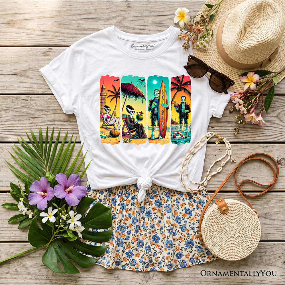 Kids Frankenstein Retro And Beach Vacation Tee