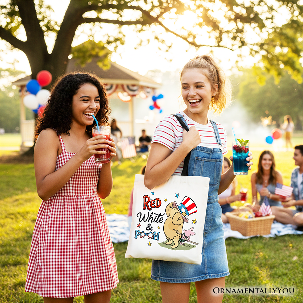 Red White and Proud Winnie Pooh Tote Bag