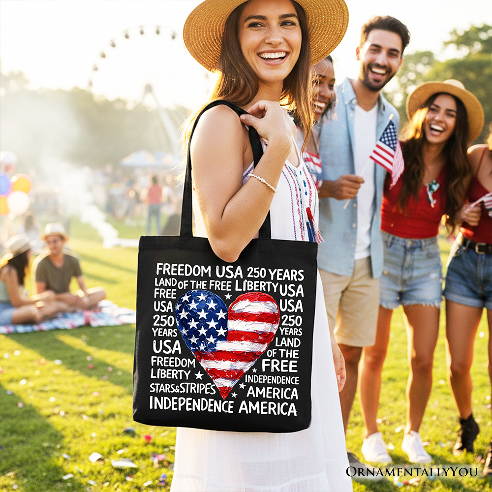 Retro Usa Heart and Patriotic Canvas Tote
