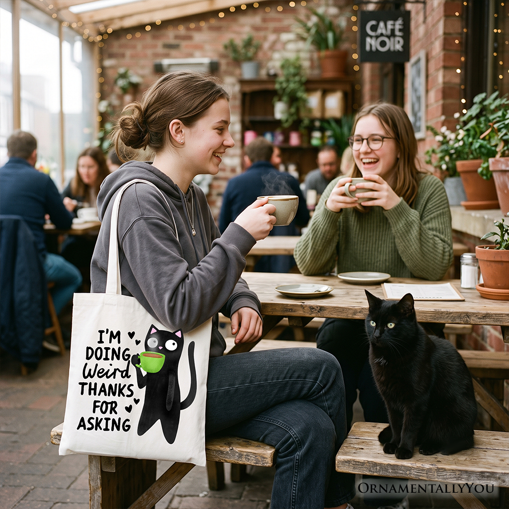 The Cute Black Cat Coffee Tote Bag And Canvas