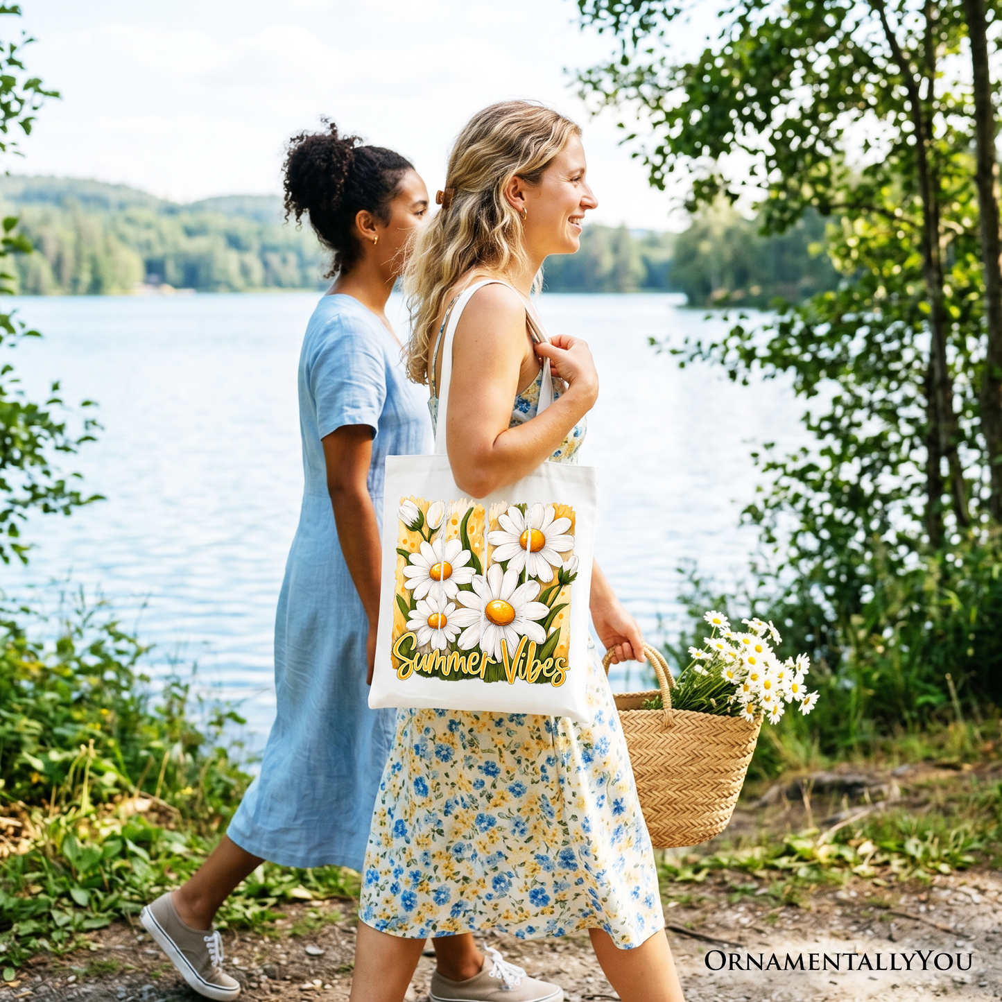 Cute Summer Daisy Canvas Tote Bag for Daily Use