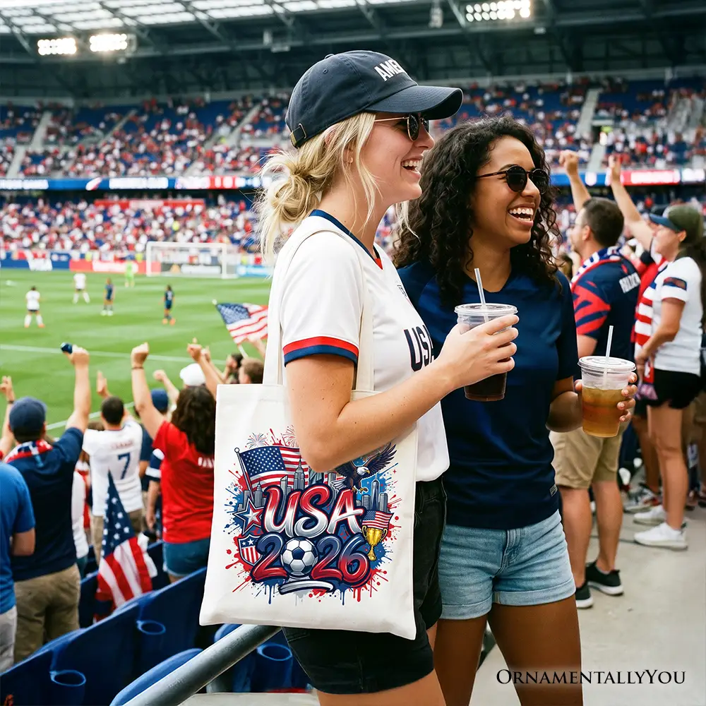 Tote Bag USA 2026 Soccer Cup with bold USA 2026 graphic and flags OrnamentallyYou on Tampa Home & Garden Store