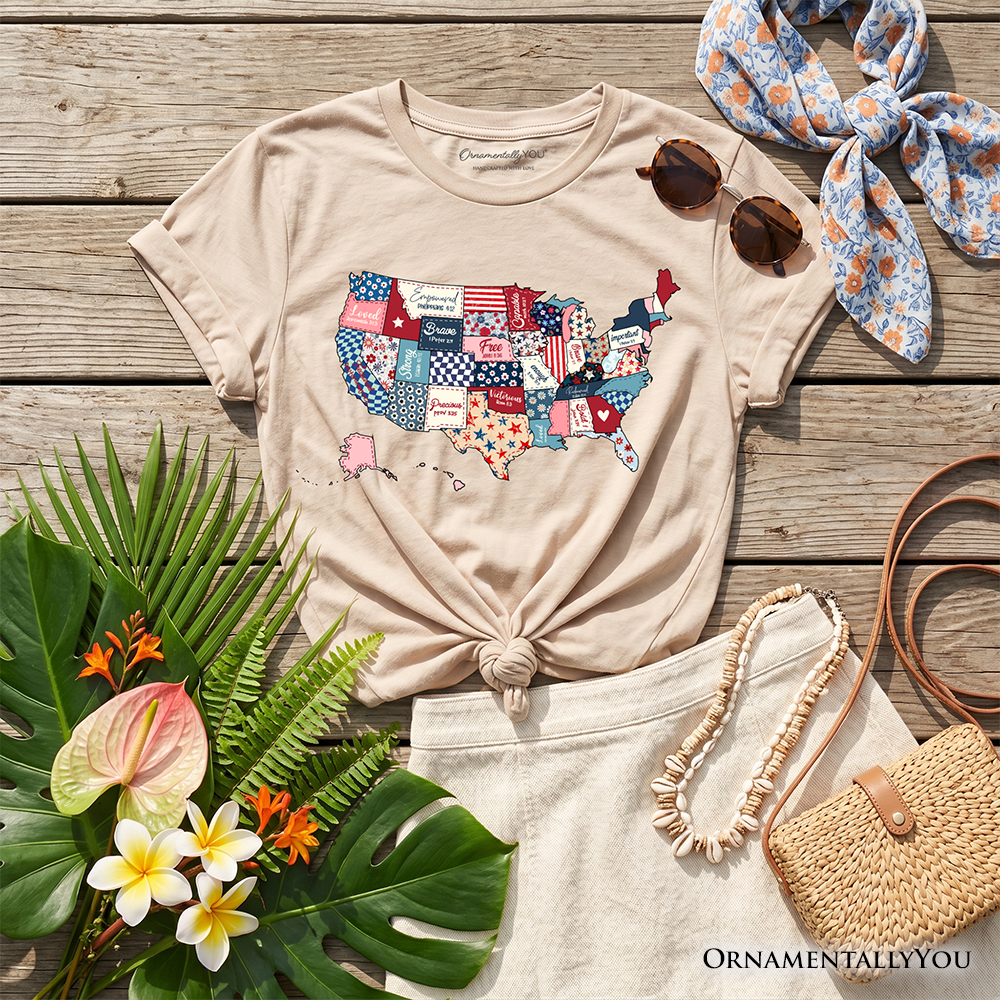 Kids Patriotic Patchwork USA T Shirt For Youth