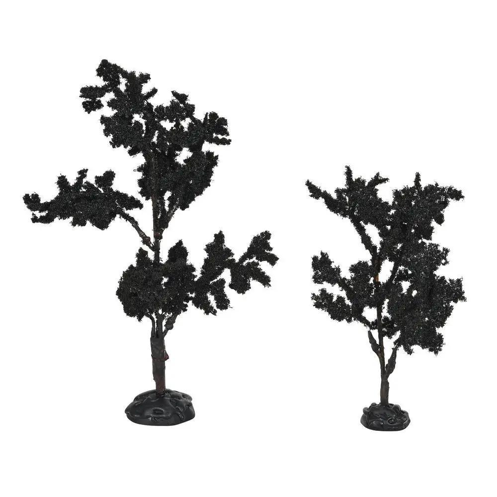 Forboding Crowns Tree 2-Piece Set black Halloween village trees, two sizes, resin bases on Tampa Home & Garden Store