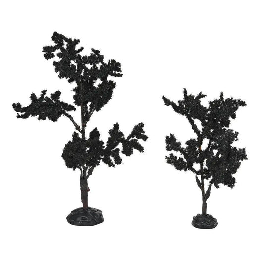 Forboding Crowns Tree 2-Piece Set black Halloween village trees, two sizes, resin bases on Tampa Home & Garden Store