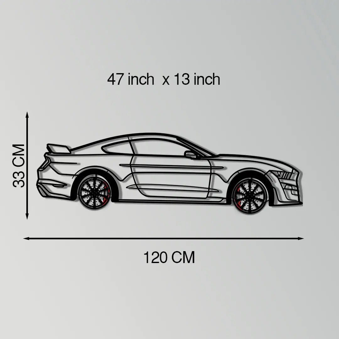 Ford Mustang GT500 metal wall art silhouette in black, Enova Art, side profile, 47x13 in on Tampa Home & Garden Store