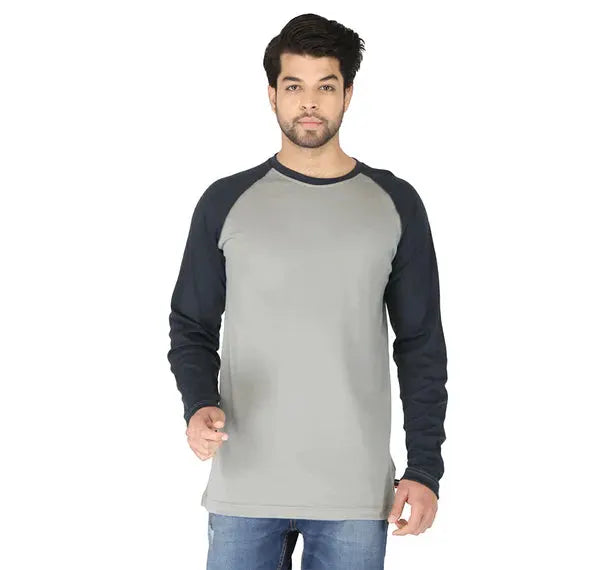 Forge FR men's grey and navy baseball raglan long sleeve tee on Tampa Home & Garden Store