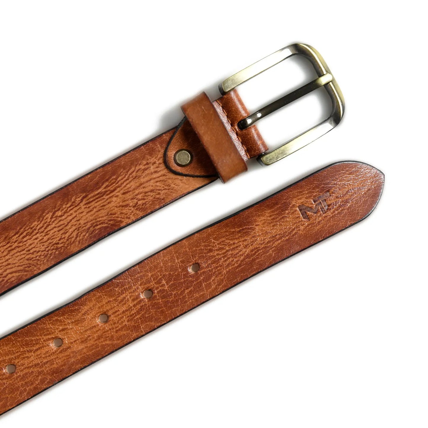 Formal Tan Leather Belt for Men with brass buckle and full-grain texture on Tampa Home & Garden Store