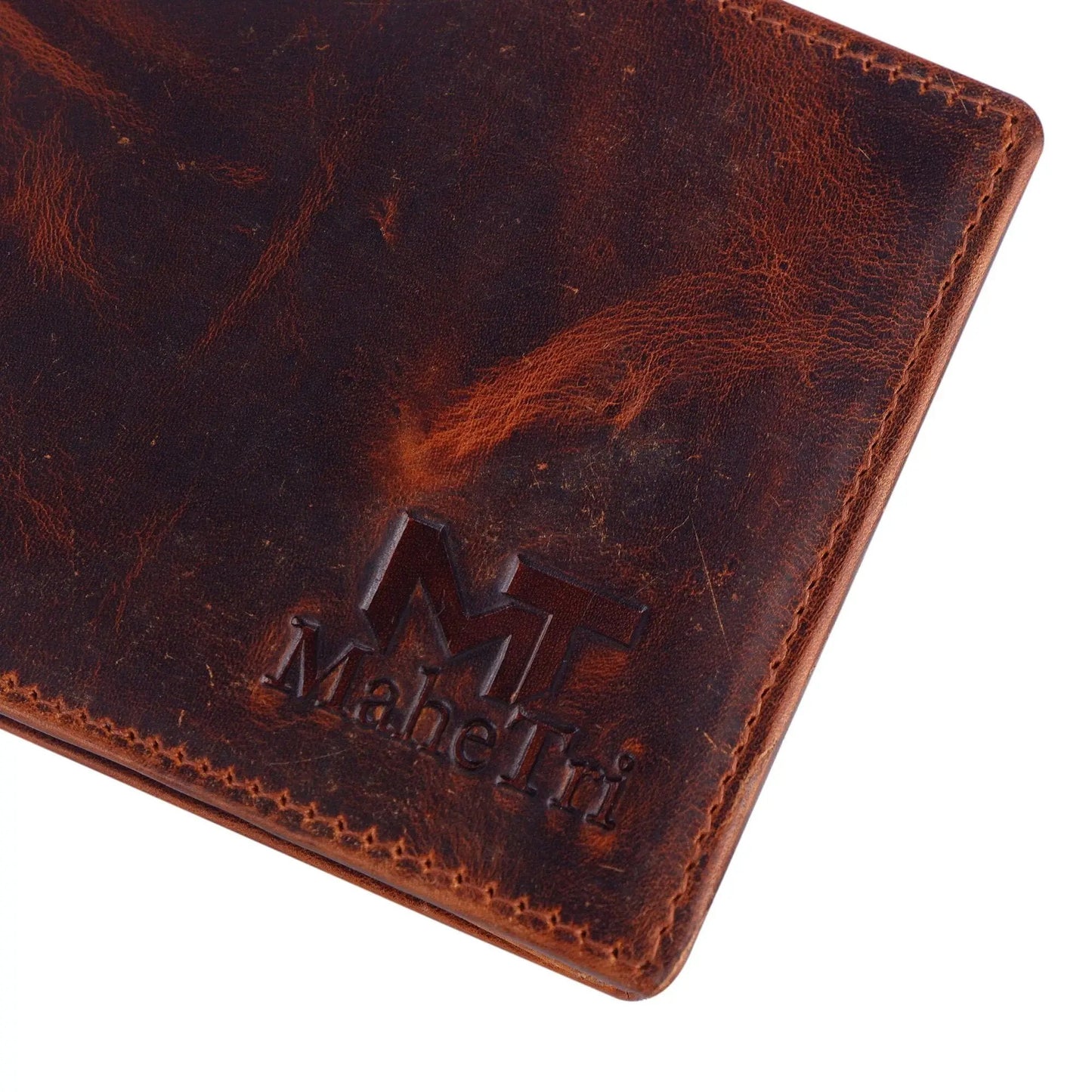 Forster bi-fold buffalo leather wallet brown with visible stitching by Classy Leather Bags on Tampa Home & Garden Store