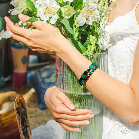 Malachite Bracelet Set for Mental Healing—green malachite and black beads by Conscious Items on Tampa Home & Garden Store