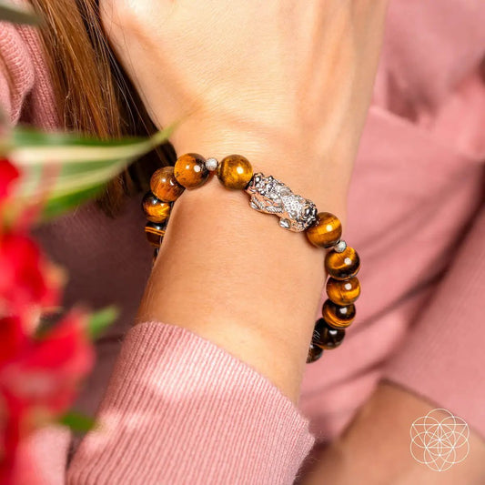 Fortune Flows Tiger's Eye and Pixiu Bracelet with silver charm by Conscious Items on Tampa Home & Garden Store