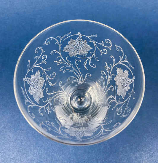 Fostoria Ice Tea Footed Tumblers etched woodland pattern in clear crystal stemware on Tampa Home & Garden Store