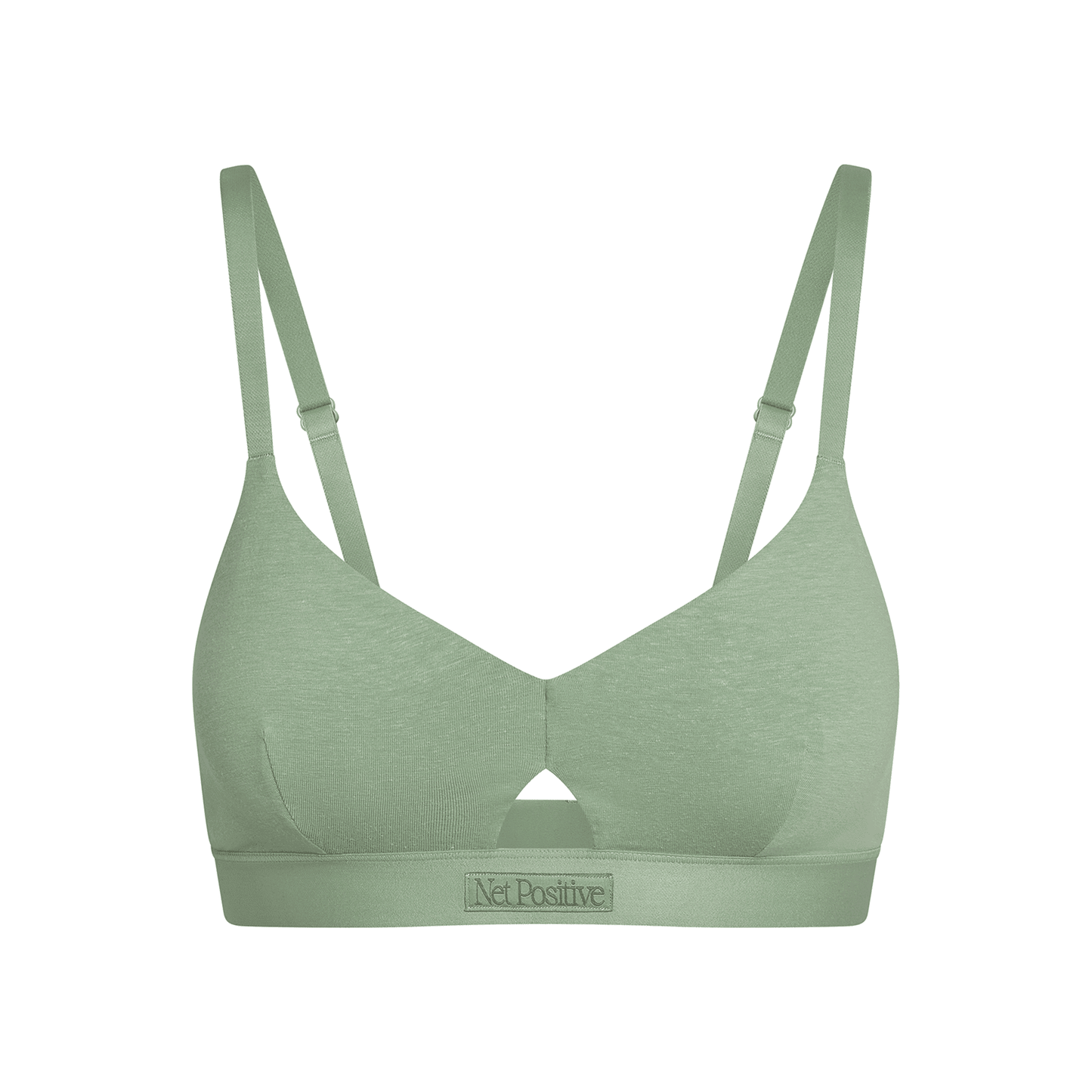 Keyhole hemp bra sage green with adjustable straps; Net Positive brand on Tampa Home & Garden Store