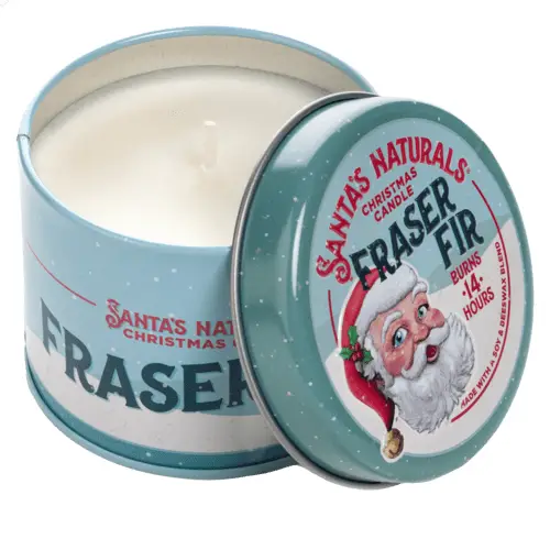 Frasier Fir scented tin candle 3.5oz teal travel tin Santa's Naturals on Tampa Home & Garden Store