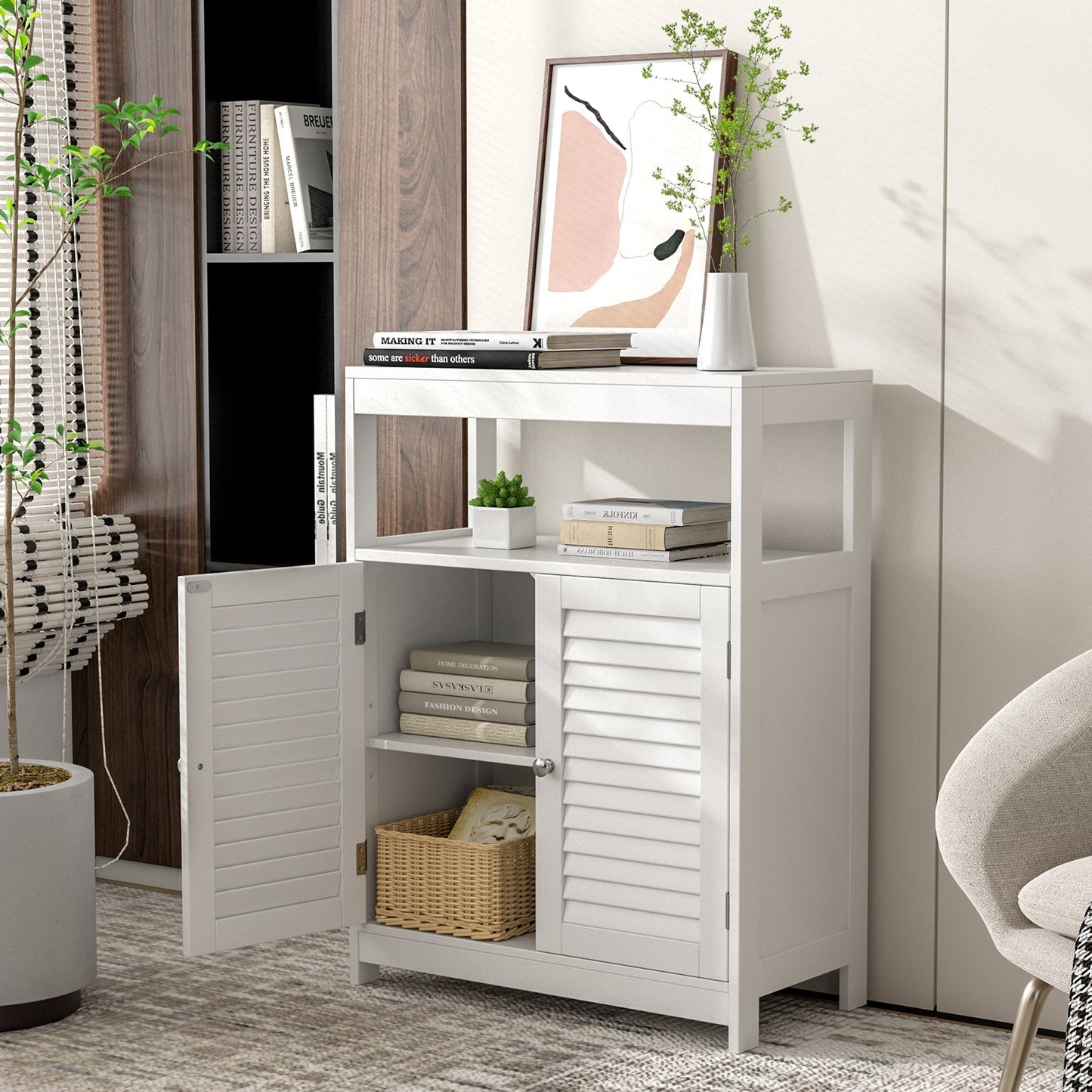 Freestanding Bathroom Floor Cabinet with Double Shutter Doors