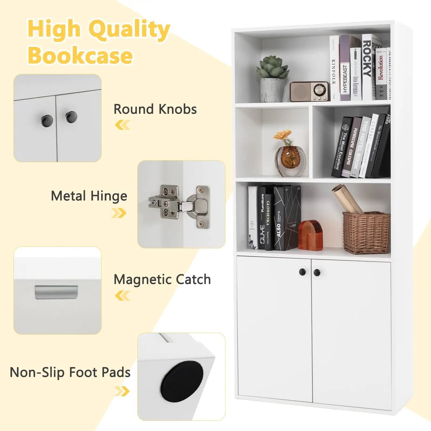 5-Tier Freestanding Bookcase with Open Cubes and Adjustable Shelf-White - Tampa Home & Garden Store