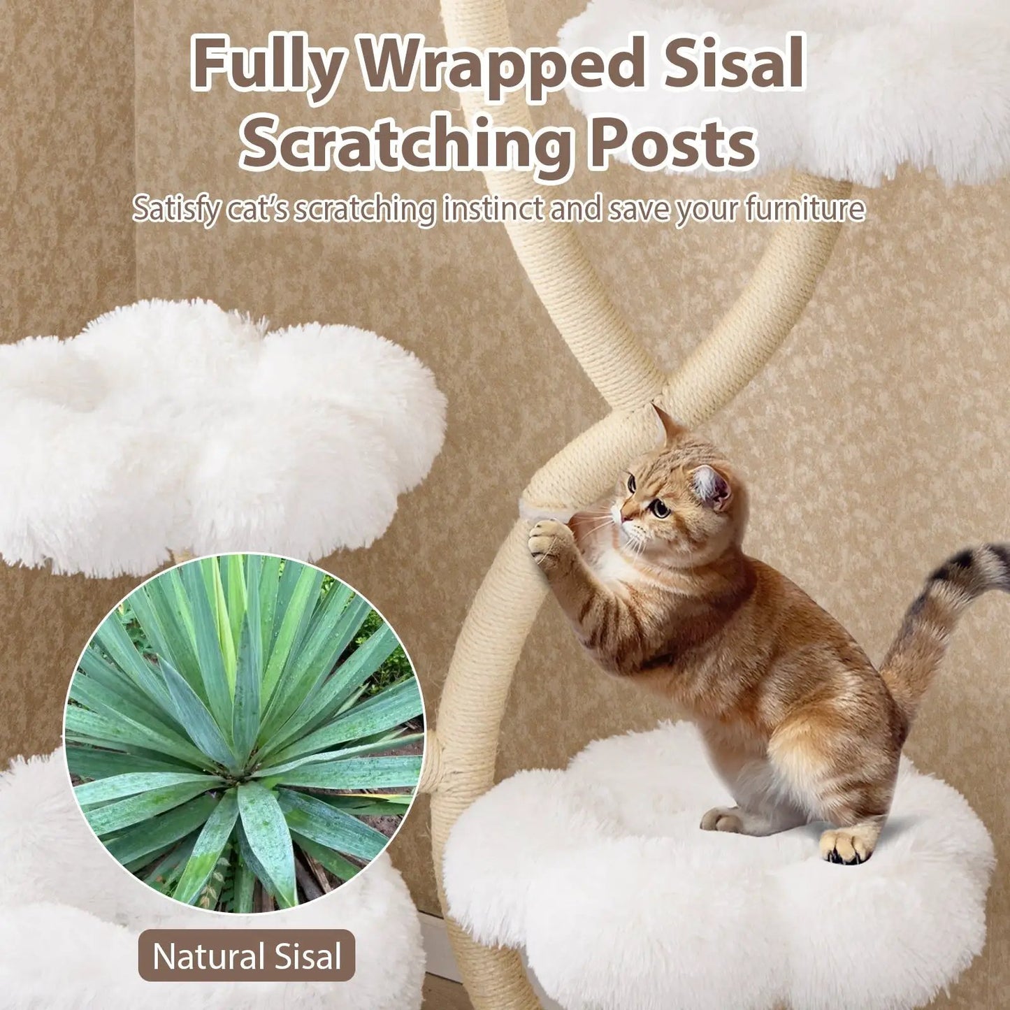 Cat Tower With Flower-Shaped Platforms natural sisal posts and plush perches DirectDeals on Tampa Home & Garden Store