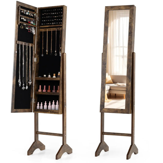 DirectDeals freestanding jewelry armoire with full-length mirror in rustic wood on Tampa Home & Garden Store