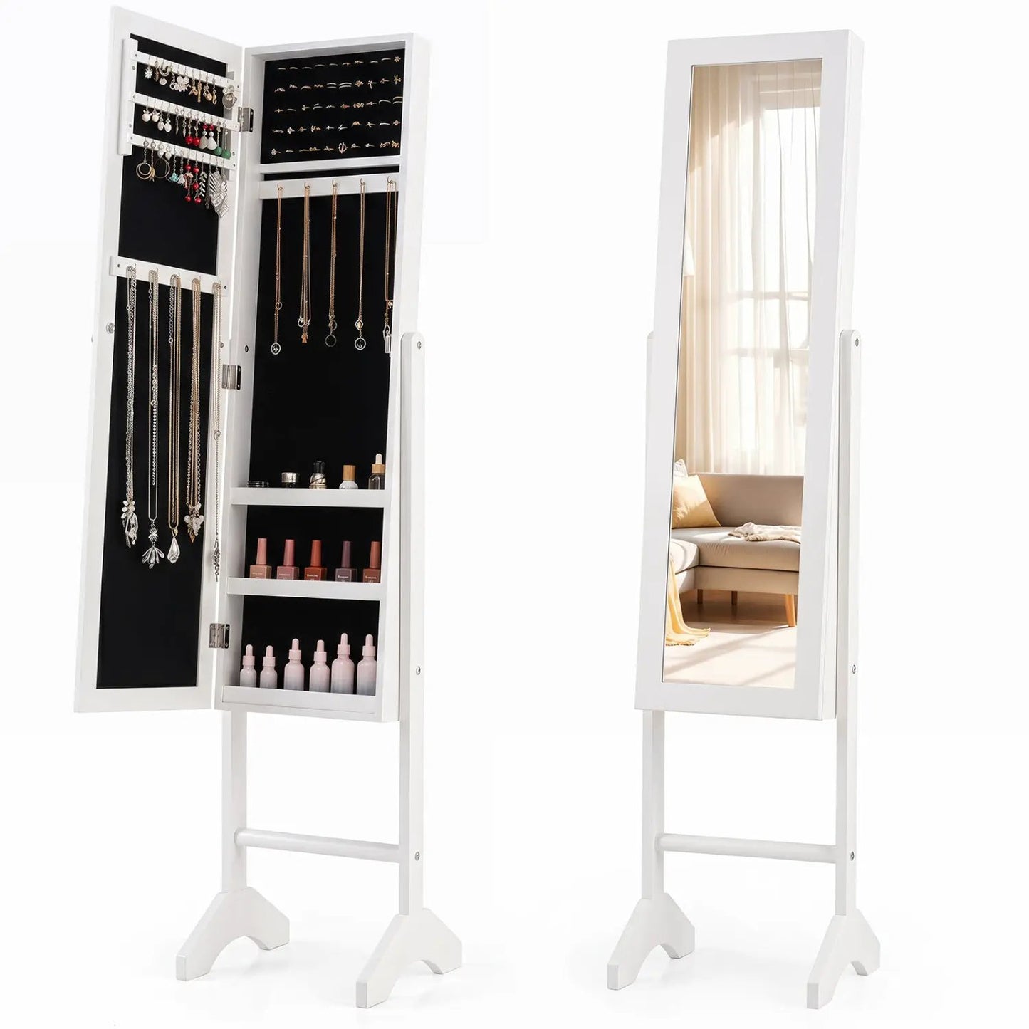 Freestanding Jewelry Armoire With Full Mirror
