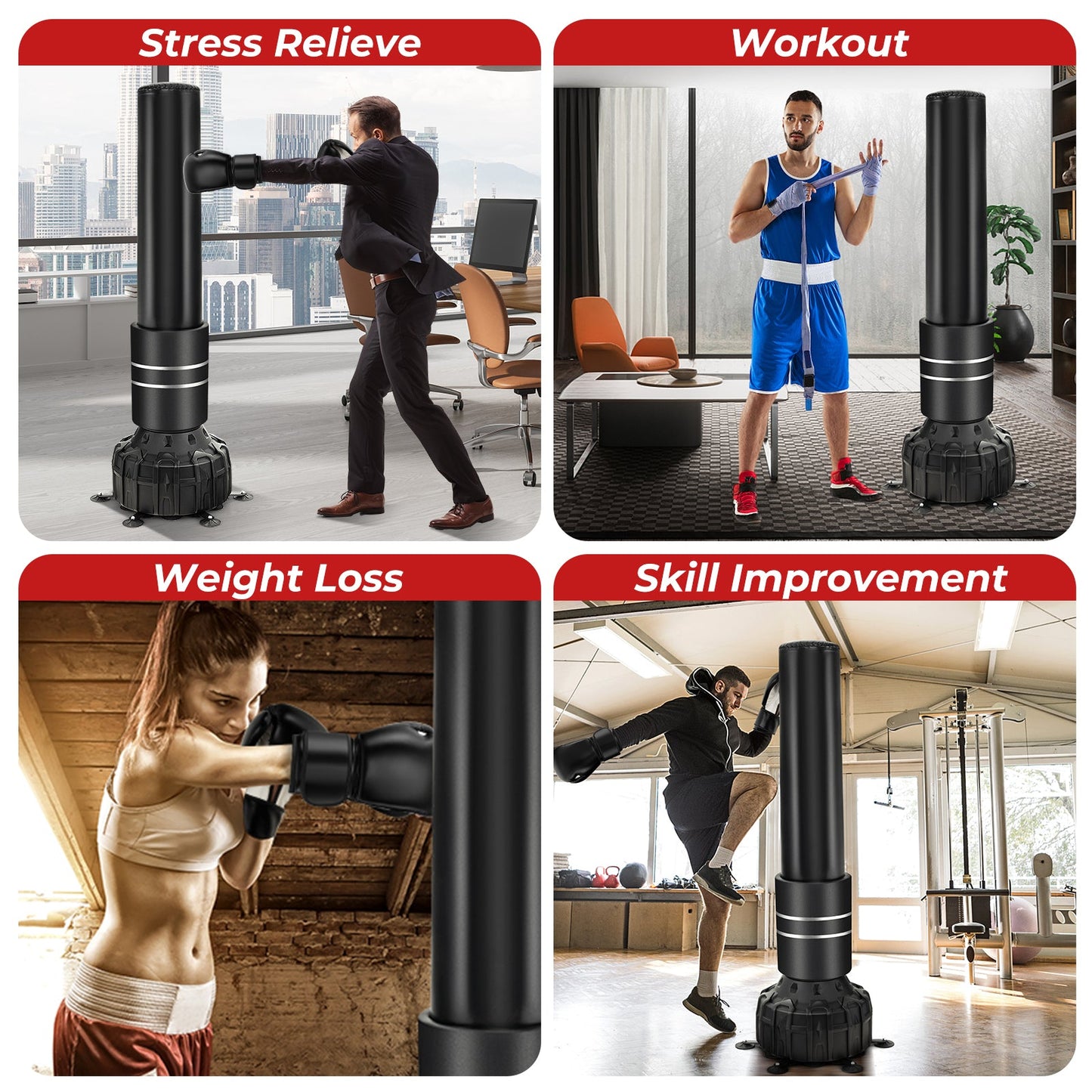 Punching Bag 71 Inch with Suction Cup Base and Gloves by DirectDeals for home boxing training on Tampa Home & Garden Store