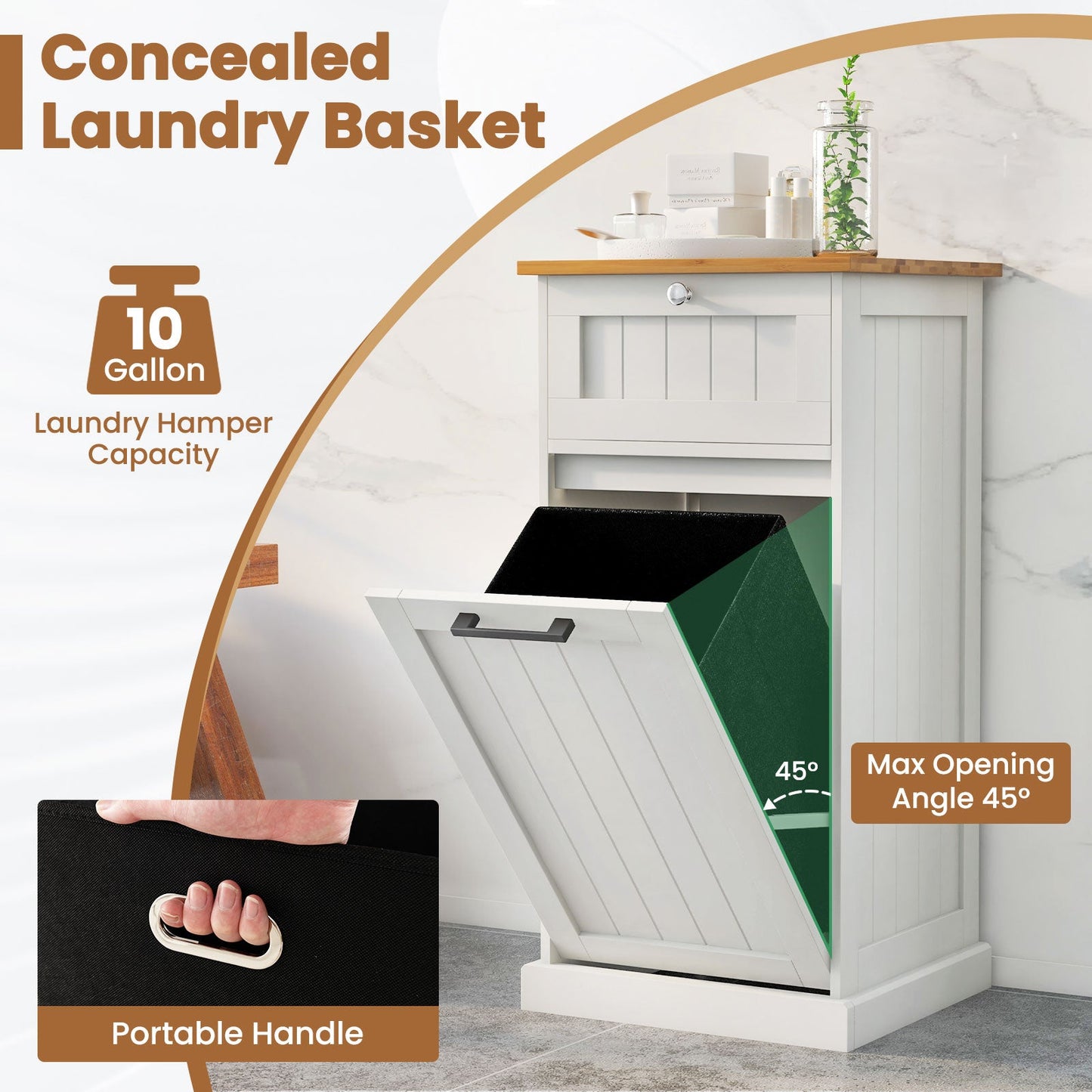 Mueble de lavandería independiente basculante con cesto - Blanco