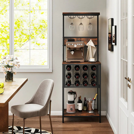 Rustic freestanding wine rack with glass racks, black metal frame DirectDeals on Tampa Home & Garden Store