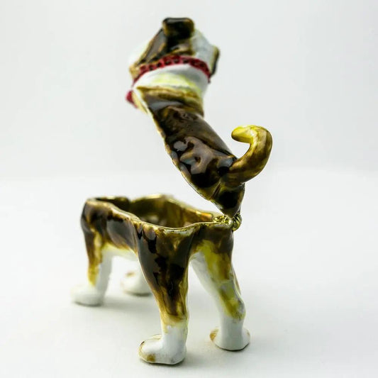 French Bulldog trinket box enamel-painted dog figurine with brindle and white coat Austrian crystals on Tampa Home & Garden Store