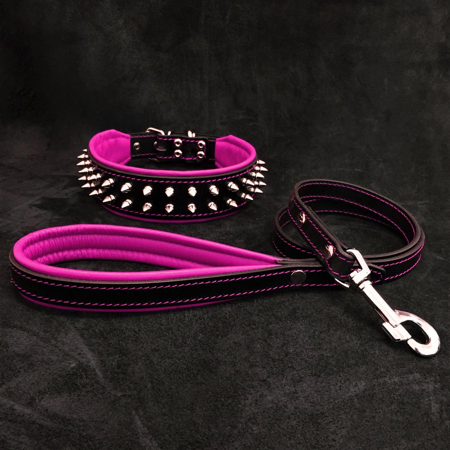 "Frenchie" Set- collar & leash. Pink - Tampa Home & Garden Store