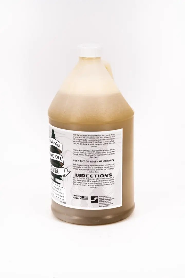 Fresh Cut Pine Oil Cleaner for wood floors, brown liquid in gallon jug, Socar Chemical on Tampa Home & Garden Store