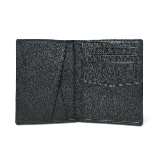 Front pocket passport holder wallet with card slots in black pebbled leather on Tampa Home & Garden Store