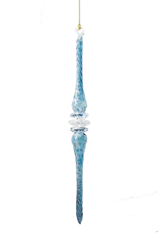 Frosted blue swirl spire glass ornament, elongated icicle, The Country Christmas Loft on Tampa Home & Garden Store