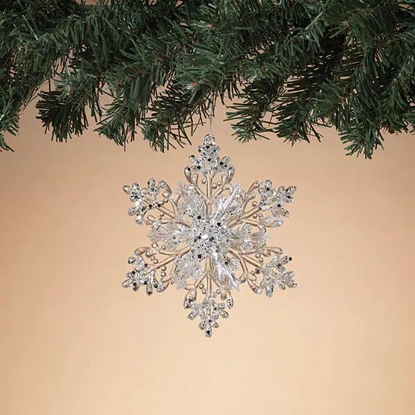 Frosted white snowflake ornament 5 inch with crystal accents from The Country Christmas Loft on Tampa Home & Garden Store